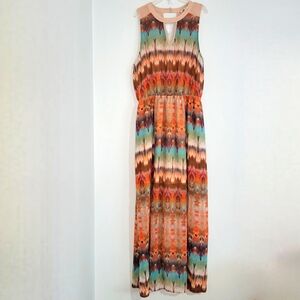 Forever 21+ Multi- Colored Geometric Print Sleeveless Maxi Dress. Size 2X